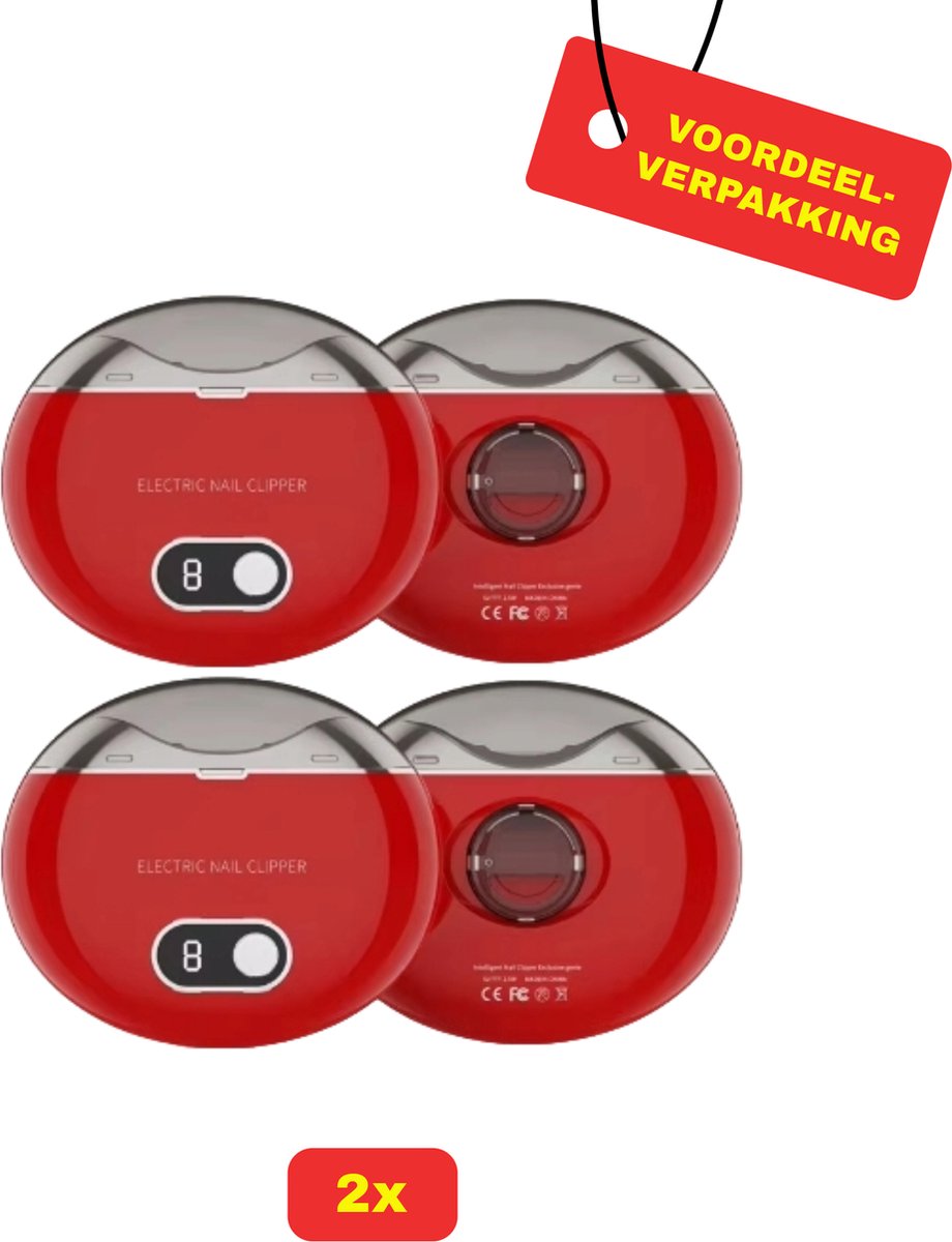 Goedkoopste 2 x Elektrische Nagelknipper luxe model - Rood - Voordeelverpakking