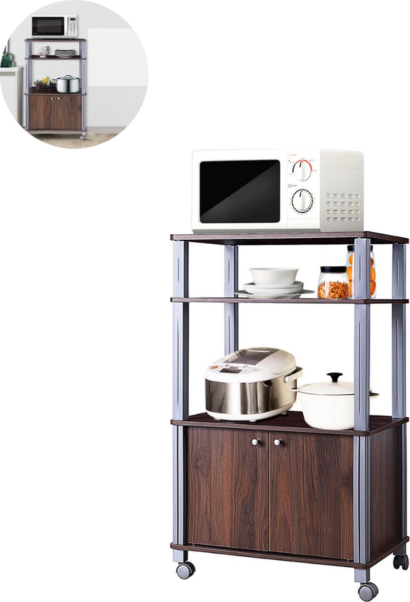 Magnetronkast - Keukenkast - Keukenrek Staand - Ovenkast - Rek - 60 x 40 x 98 cm - Organizers - Dubbele Draagplank - Aanrecht Organiser