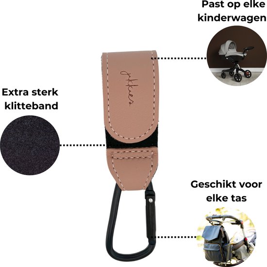 Jikkies ® - Tassenhaak - Kinderwagen Tassenhaak - Buggy Haak - Extra Stevig - Sterke Tassenhaak - Universele Haak - Set van 2 - Taupe van Jikkies — afbeelding 2