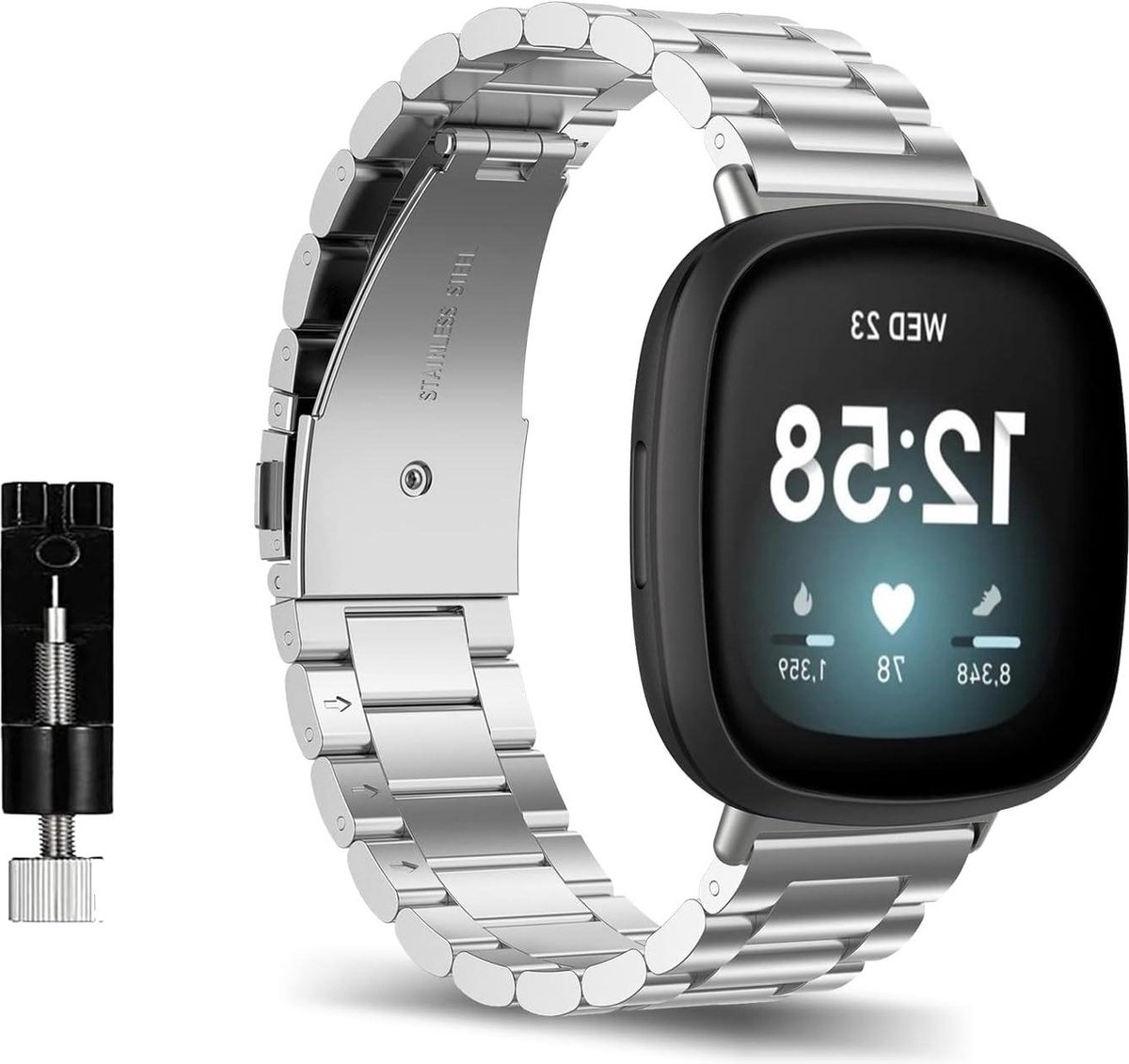 Fitbit Versa 4/Fitbit Sense 2 roestvrij stalen metalen armband - uniseks - zilverkleurig