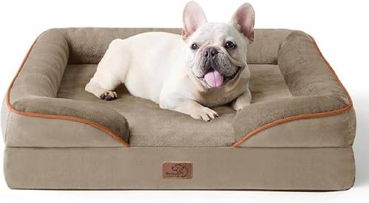 Orthopedisch hondenbed, ergonomische hondensofa, 71 x 58 cm, hondenbank met eivormig schuim voor kleine honden, wasbaar, antislip, hazelnootbruin