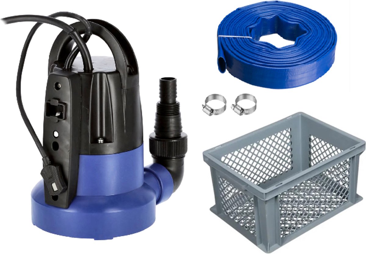 Flat Joe Plug&Play set VIP vlakzuigende dompelpomp tot 1mm slang 25mm (lengte 10mtr) incl. 2 slangklemmen en krat wateroverlast vlakzuigpomp dweilpomp -vlakzuiger