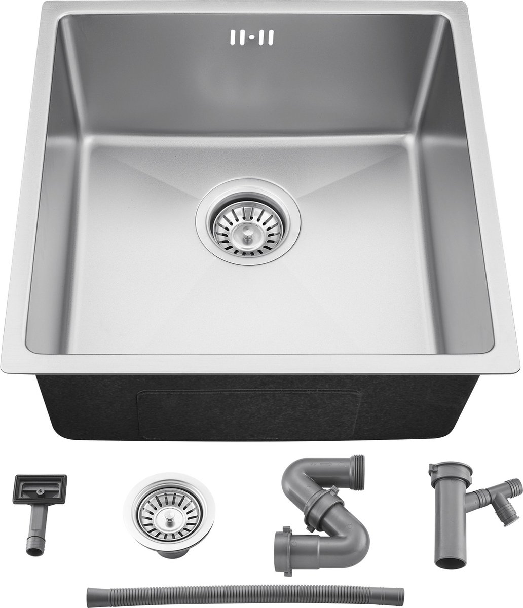 Auralum max Spoelbak 44x44CM - Spoelbak Keuken RVS - Spoelbakken Keuken - Wasbak Keuken