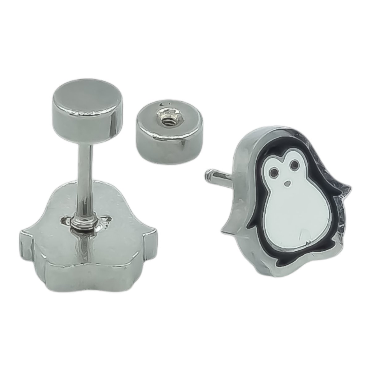 Pinguïn oorbellen voor meisje - Kleine oorknopjes 8 x 8 mm - Premium staal in kleur zilver