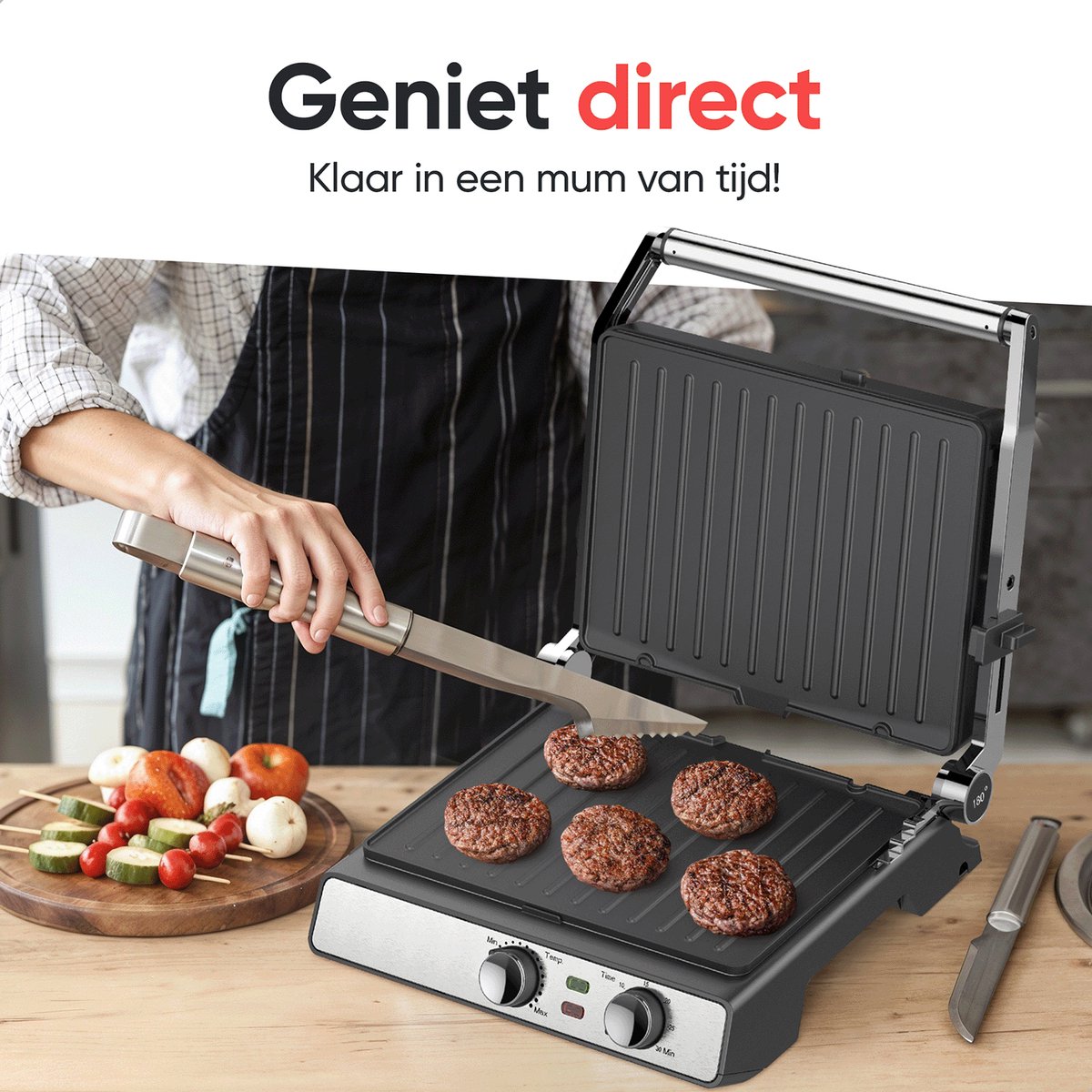 Kitchenwell Contactgrill - Tosti apparaat - Grill apparaat - Uitneembare platen - Anti-aanbaklaag - 3-in-1 -180 °C grill - Vaatwasserbestendig — cadeau in Kookcadeaus - foto 6