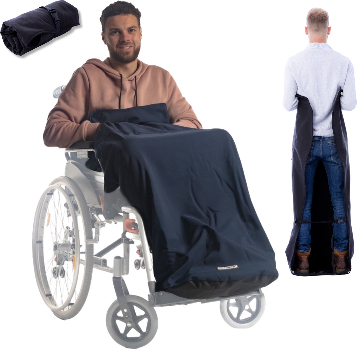 Goedkoopste Belieff Rolstoel Deken - Rolstoeldeken - Voetenzak Rolstoel Volwassene - Rolstoelzak - Beenkleed - Wind- en Waterdicht - Fleece - Flexibele Onderlaag - Blauw - Large