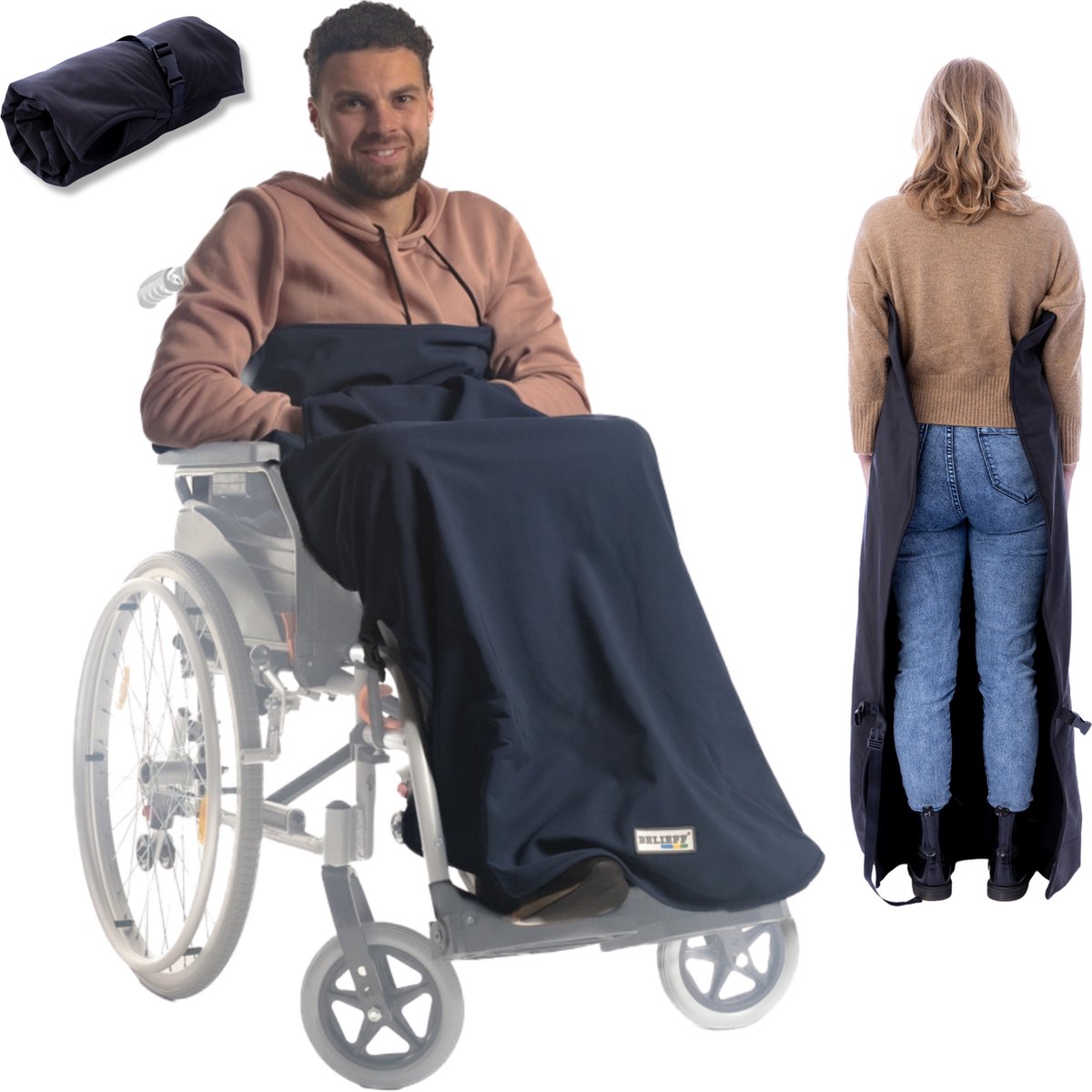 Goedkoopste Belieff Rolstoel Deken - Rolstoeldeken - Voetenzak Rolstoel Volwassene - Rolstoelzak - Beenkleed - Wind- en Waterdicht - Fleece - Open Onderkant - Blauw - Large