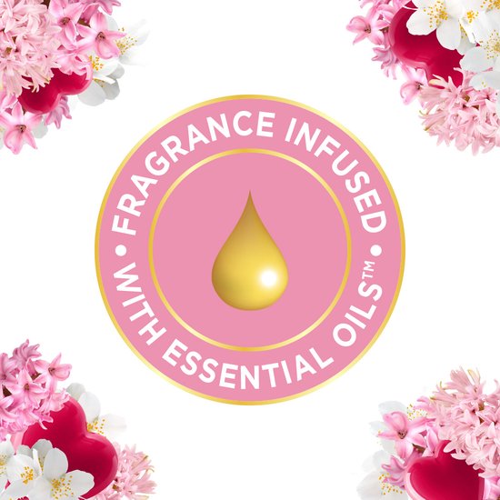Geurinfusie met etherische oliën, met roze bloemen, witte jasmijn en rode hartjes.