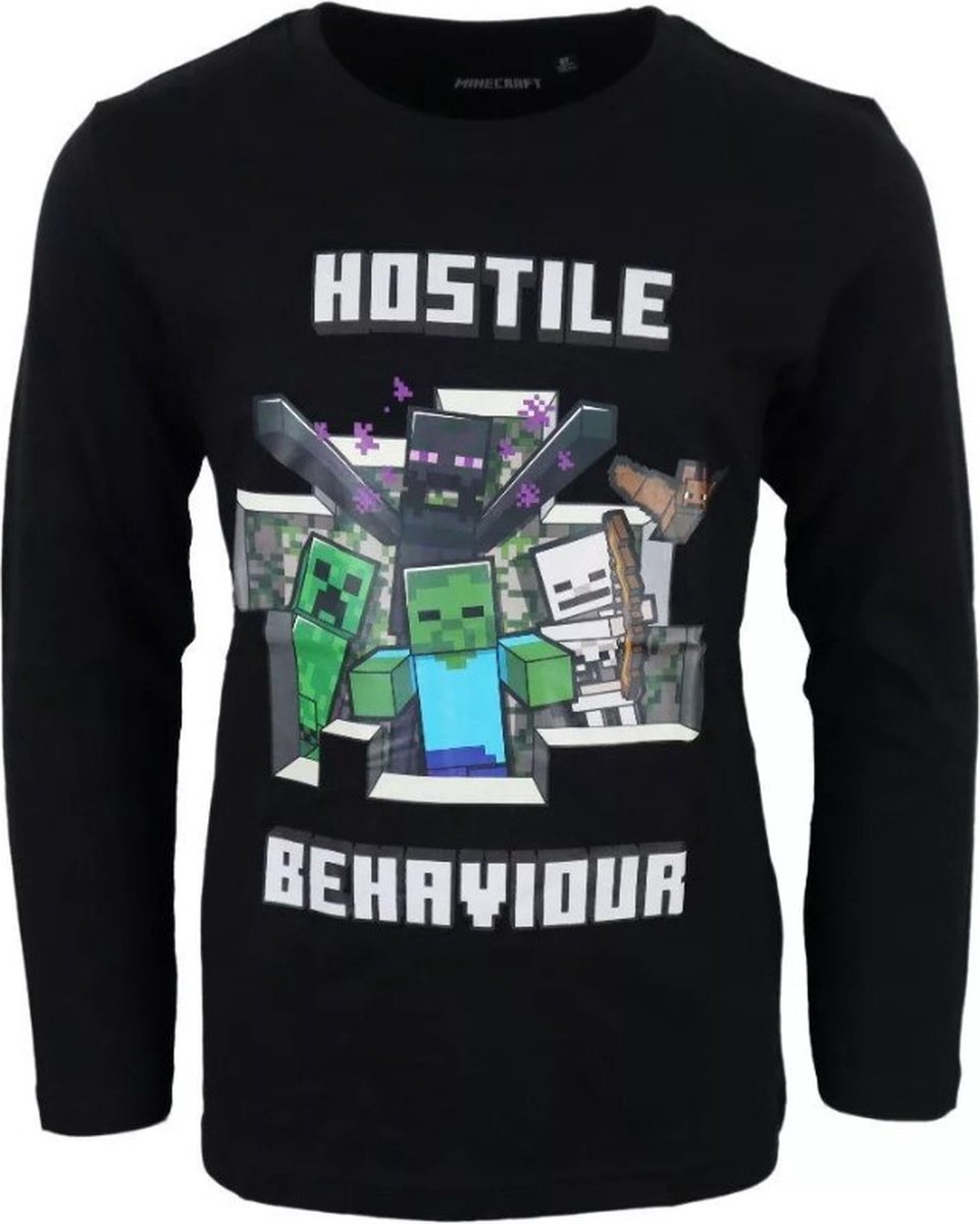 Minecraft Longsleeve - zwart multi - 100% Katoen. Maat 152/12 jaar
