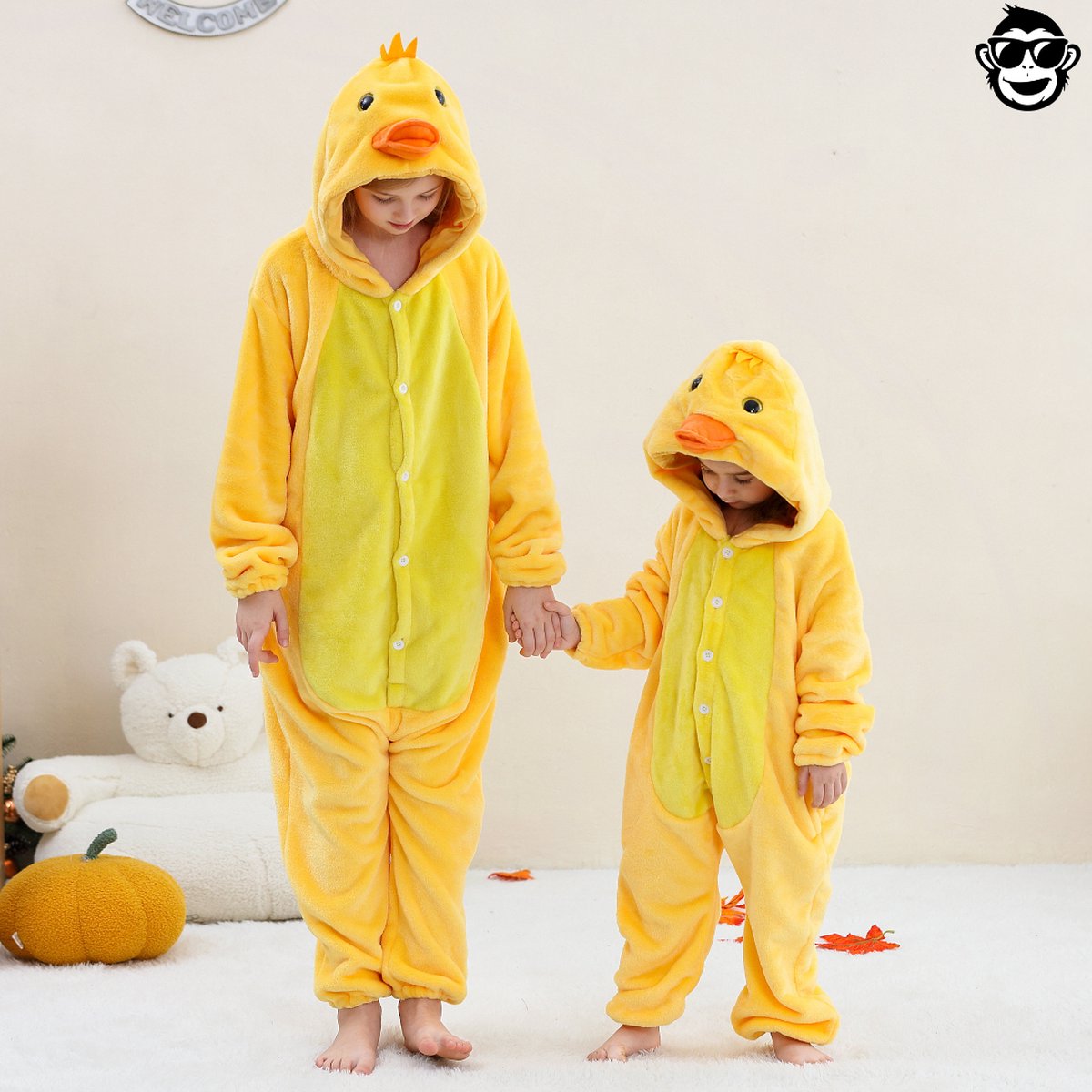 BoefieBoef Dieren Onesie Verkleedkleding Kinderen – Comfortabele Kostuum Pyjama – tot 140 – Dierenpak voor Jongens en Meisjes – Feest, Carnaval Verkleedkleding - Kerst, Dierenpak - of Verjaardag Cadeau - Eend Geel — afbeelding 7