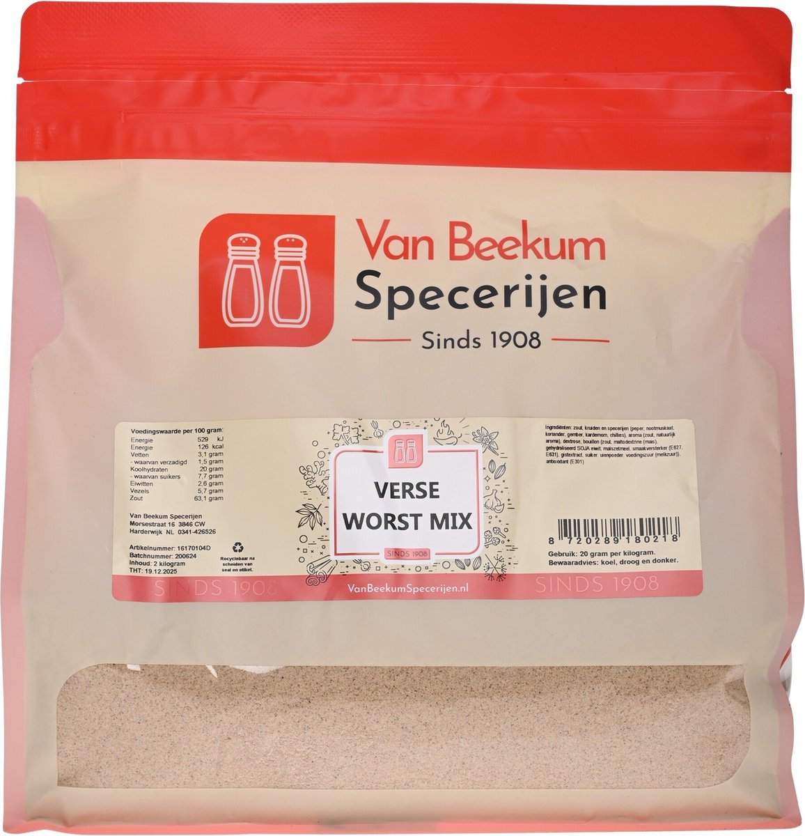 Goedkoopste Van Beekum Specerijen - Verse Worst Mix - 2 KG (hersluitbare stazak