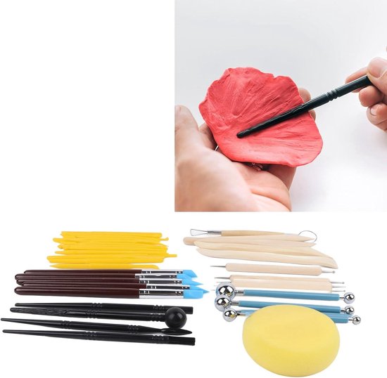 Set van 8 plastic klei-beeldhouwsets, was- en kera