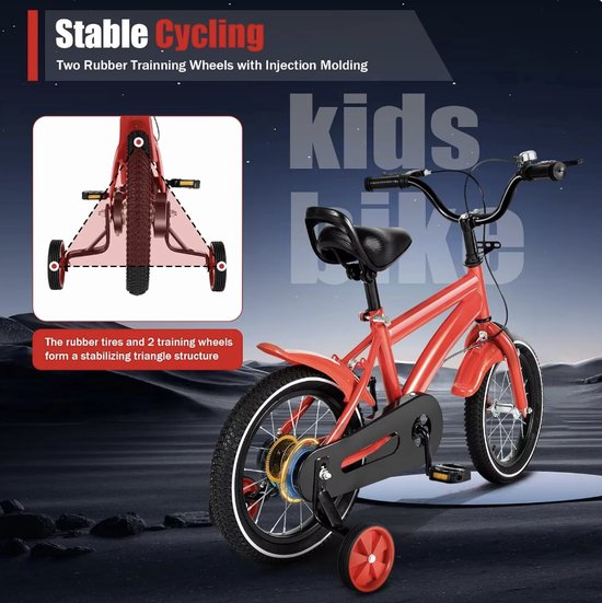 J&R Kinderfiets 14 inch - Jongensfiets 14 inch- Fiets 14 inch - Unisex - Met zijwieltjes - Rood — afbeelding 4