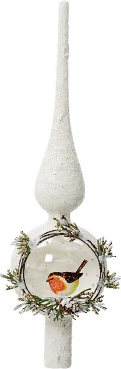 Decoris kerstboom piek glas roodborstje 31cm kerstdecoratie.