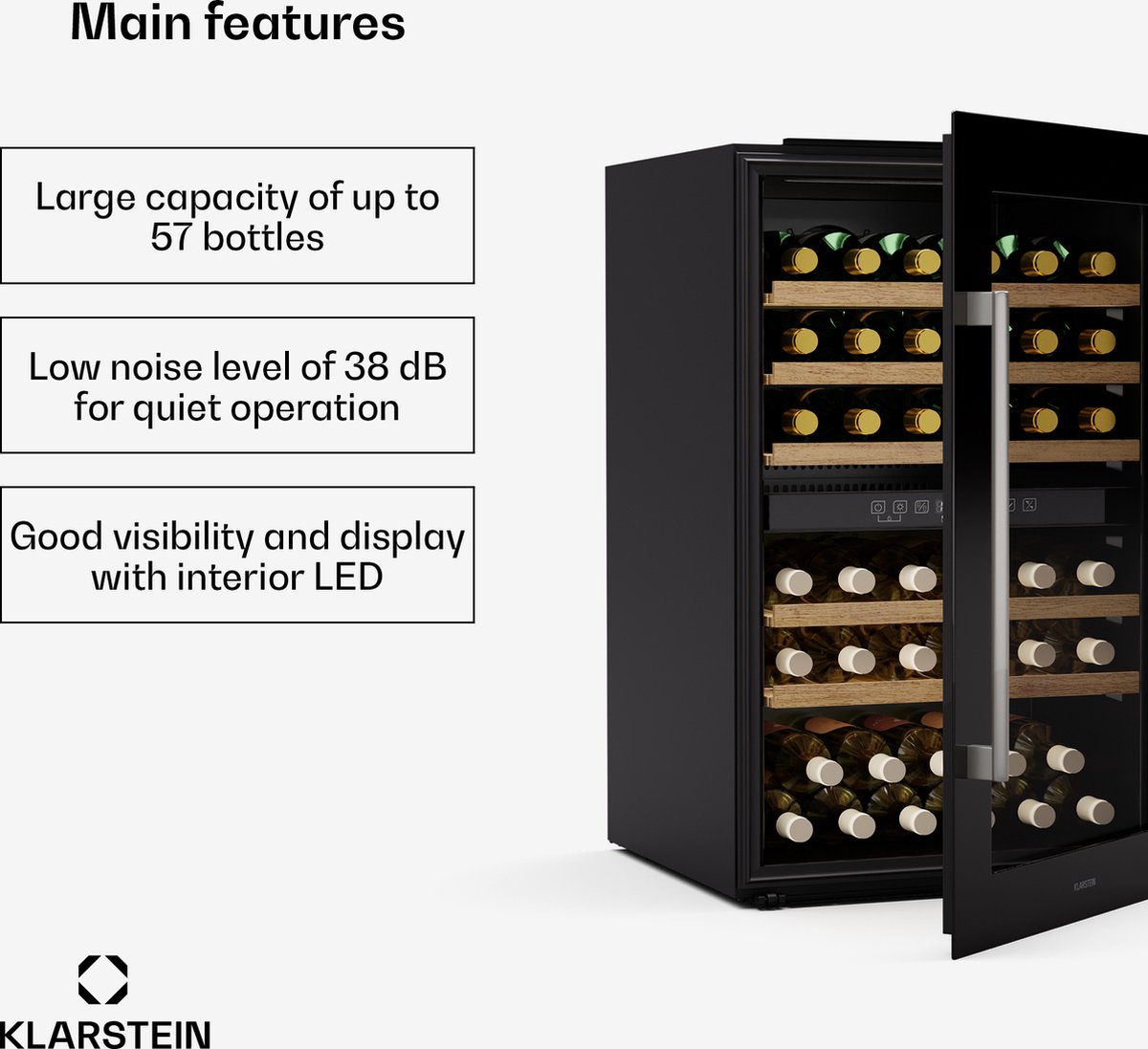 Klarstein Vinsider 57 Duo Wijnkoelkast 2 Zonen - 57 Flessen - afbeelding 3