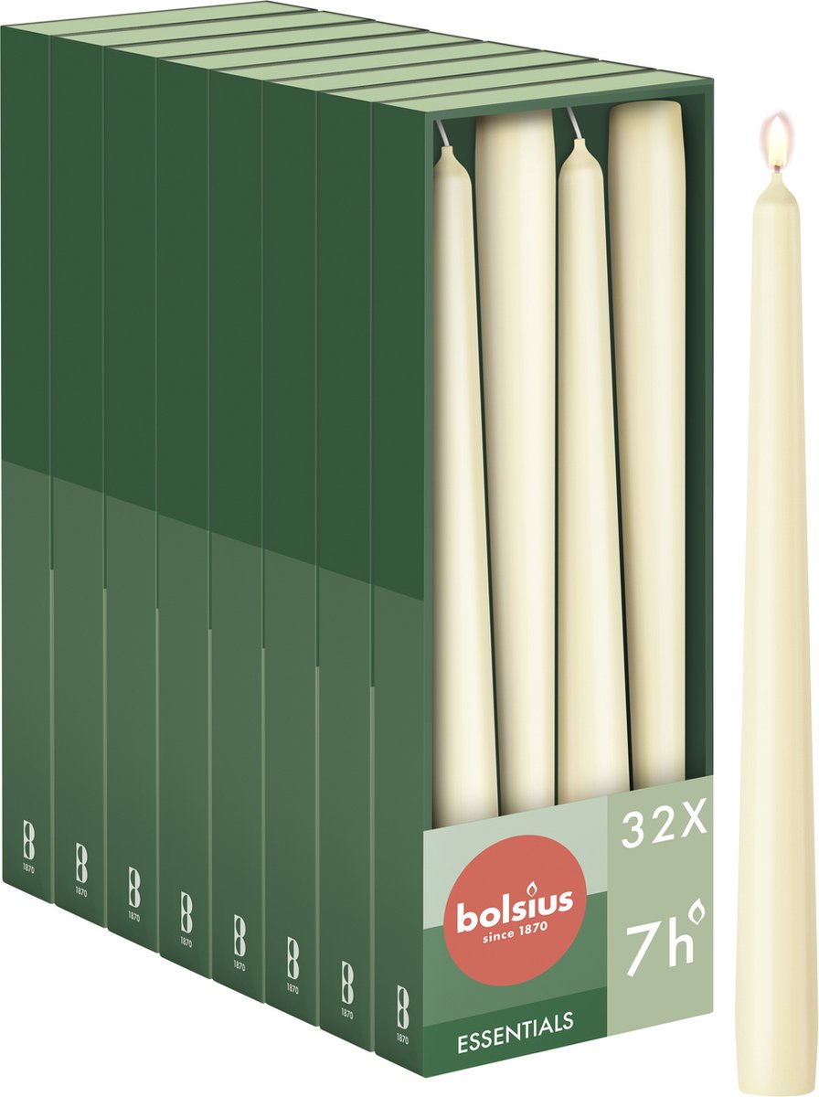 Bolsius Gladde Dinerkaarsen - 24,5 cm - 32 stuks - Ivoor