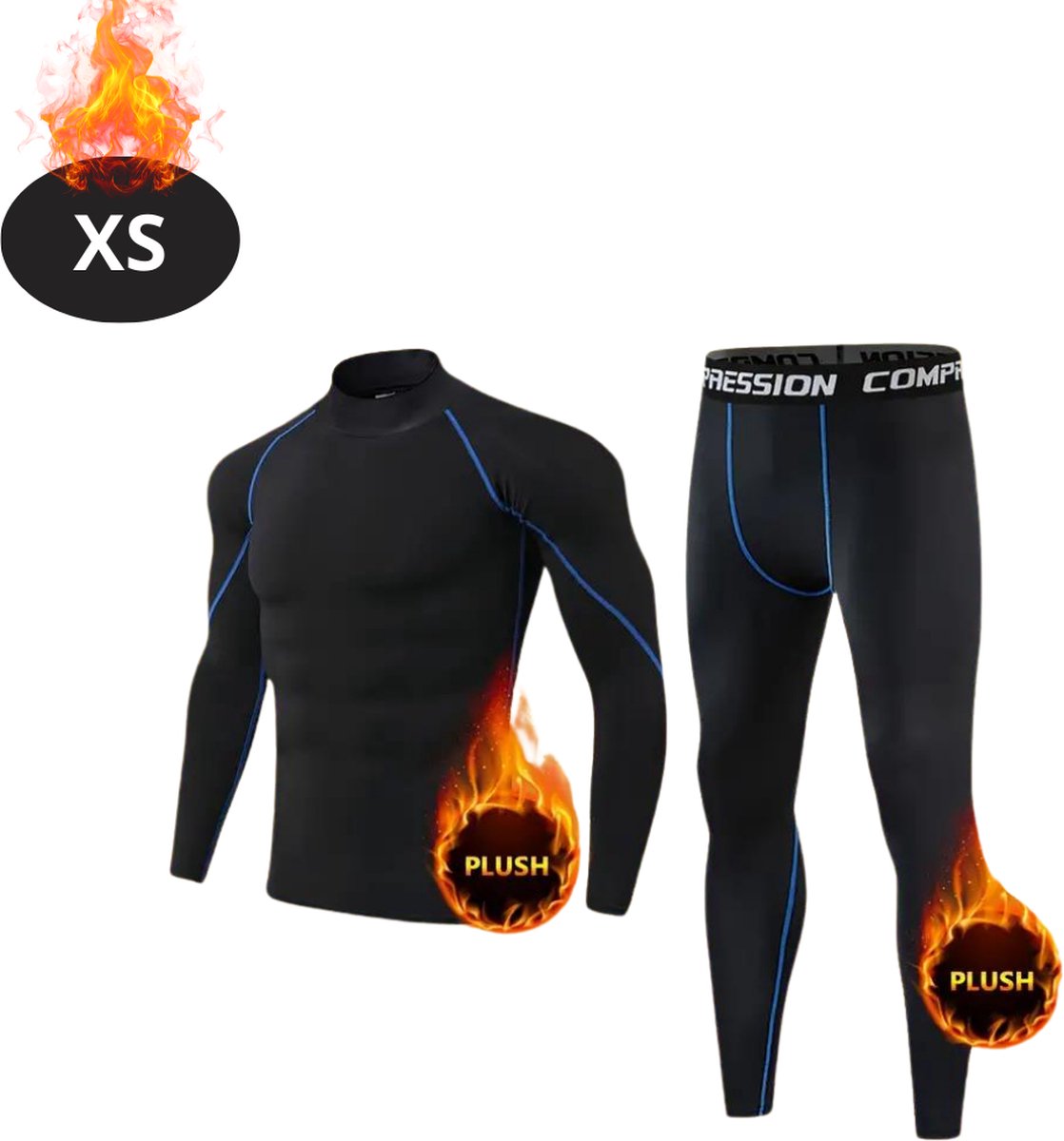 Nivard Thermokleding Heren – Thermobroek – Thermoset – Thermolegging – Winter – Thermoshirt – Zwart+Blauw – XS