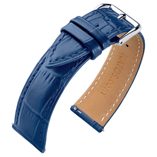 Bracelet de Montre en Cuir de Veau Alligator Blauw 22mm