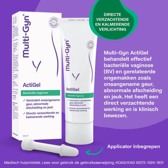 Multi-Gyn Actigel 50 ml - Vaginale behandeling tegen bacteriele vaginose, Intieme Hygiene voor Vaginale Gezondheid, effectief tegen vaginale geur en abnormale afscheiding, Direct verzachtende werking, Klinisch bewezen, incl. applicator