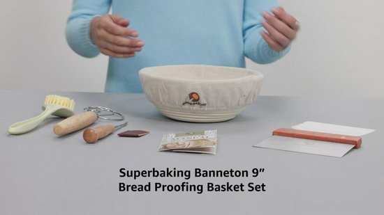 Bondoo Rijsmandje Ø 23 cm - Broodbakken - Banneton - Rijsmandje Brood - Rijsmand Rond - Zuurdesem starter set - incl Deegkleed - Deegmesje - RVS Deegschraper - Plastic Deegschraper - Deegklopper - Borstel