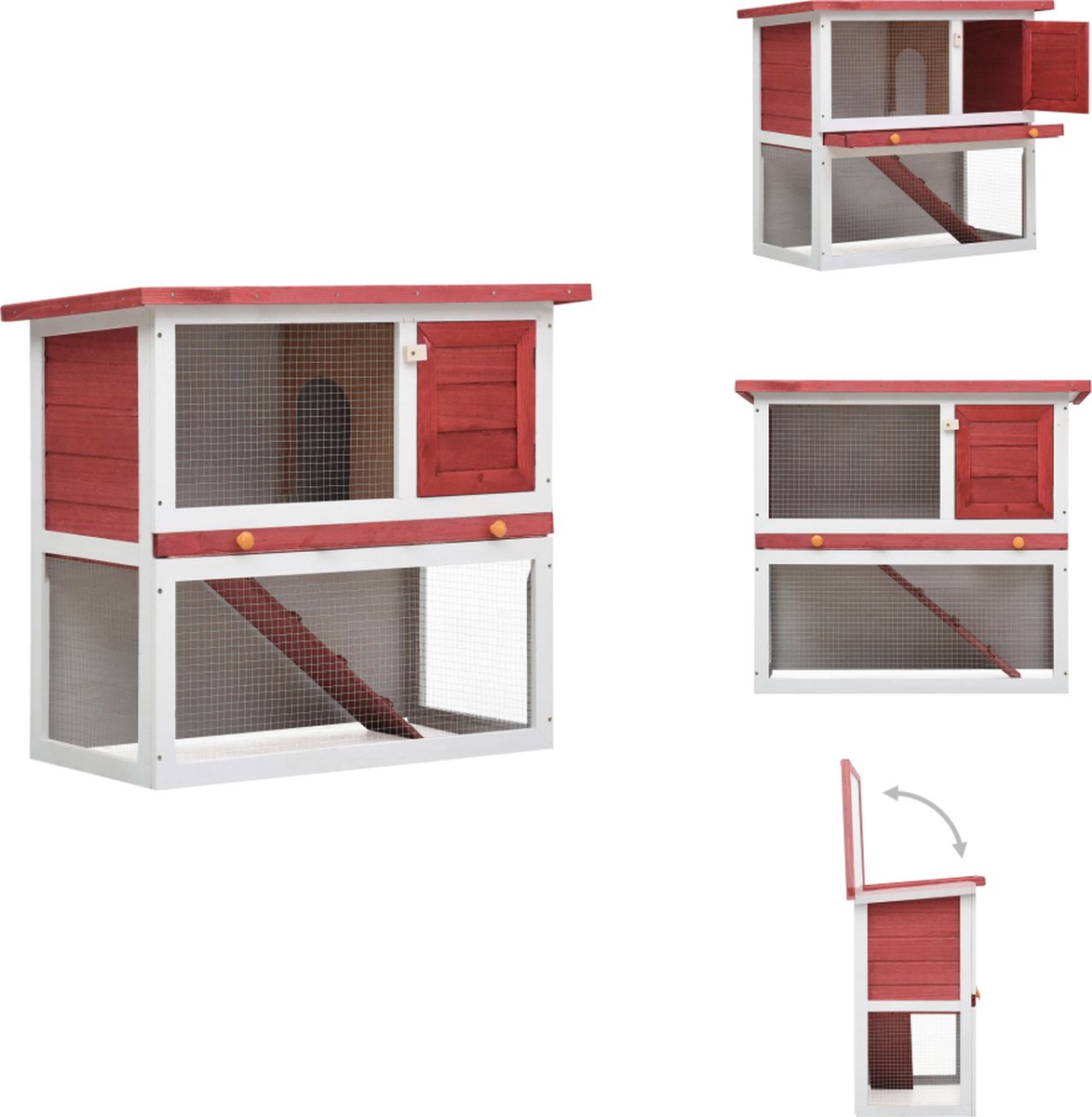 vidaXL Konijnenhok – Konijnenhokken – Dierenhok – Dierenhokken – Konijnenhok voor buiten met 1 deur hout rood