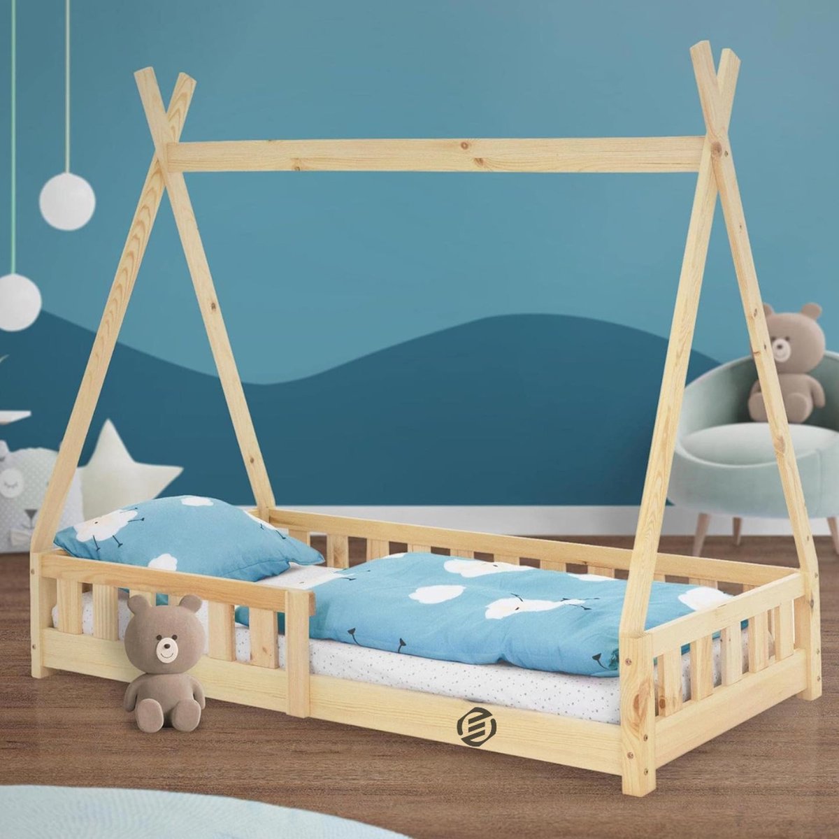 Equivera Grondbed - Peuterbed - Kinderbed - Bedhuisje - Huisbed - Grondbed Peuter - Laag Bed - Vloerbed Natuurlijk
