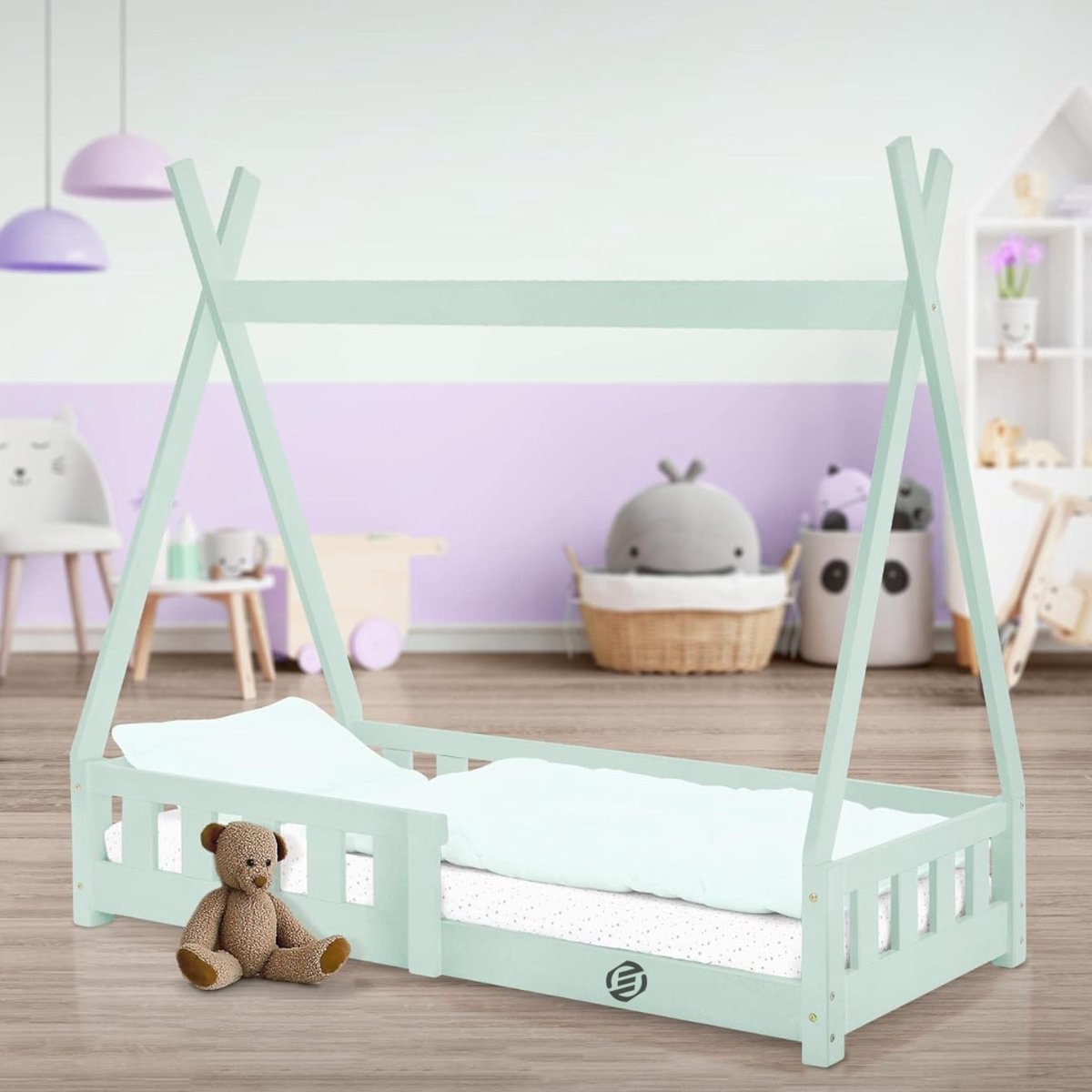 Equivera Grondbed - Peuterbed - Kinderbed - Bedhuisje - Huisbed - Grondbed Peuter - Laag Bed - Vloerbed Muntgroen