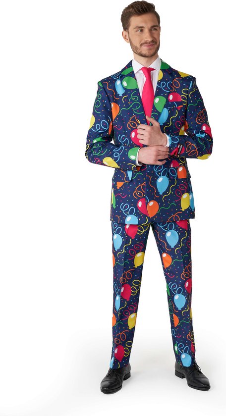 Suitmeister Confetti Balloons - Heren Pak - Carnavalskleding - Ballonen Kostuum - Blauw - Maat S