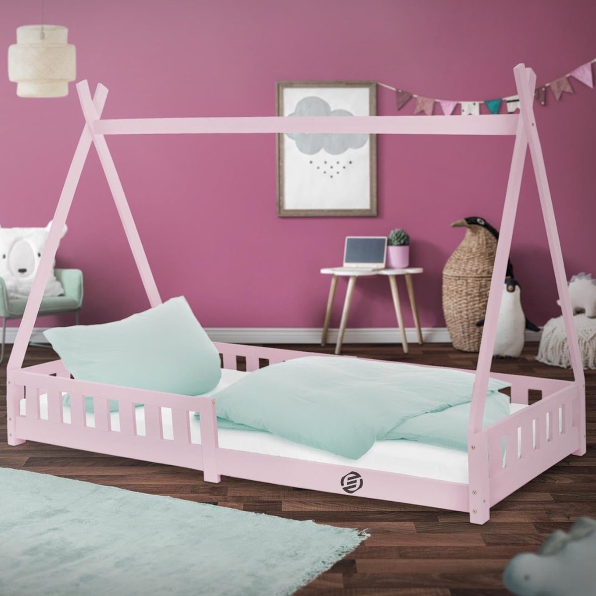 Equivera Grondbed - Peuterbed - Kinderbed - Bedhuisje - Huisbed - Grondbed Peuter - Laag Bed - Vloerbed Roze