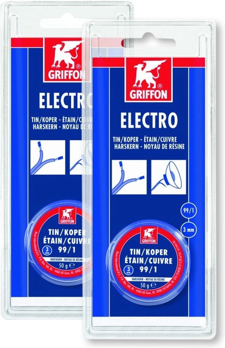 Griffon electro draadsoldeer tin/koper 99/1 harskern Ø 3 mm. - 100 gram - 2 stuks