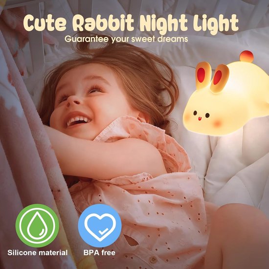 Dimbaar Konijntje Nachtlampje voor Kinderen - Siliconen LED Bedlampje met Touch Sensor — afbeelding 4