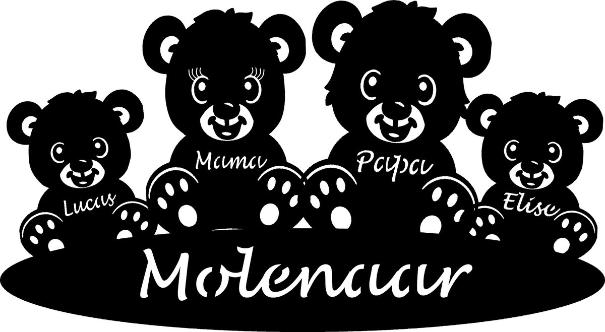 Goedkoopste Gepersonaliseerde houten beren familie - geboorte - kraam cadeau - naambord - 38x21cm - Zwart