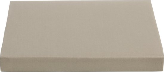 Taupe hoeslaken met zichtbare stoftextuur.