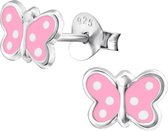 Joy|S - Zilveren vlinder oorbellen roze 0.8 cm roze Sterling zilver 925
