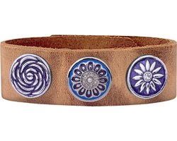 Quiges Dames Leren Armband Bruin met 3 Drukknopen Set 19.5 - 21.5cm - EBCMS340