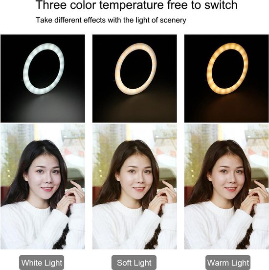 Mini Selfie Ring Light, 6.2‘’ LED Lumiere Anneau avec Trepied, 3 Modes et  10 Luminosité, Lampe Ronde dimmable de Bureau pour Maquill
