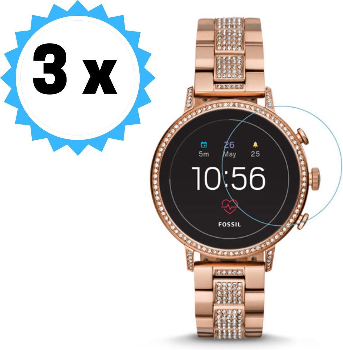 KELERINO. Screenprotector - Geschikt Voor Fossil Q Venture Gen 4 - Gehard glas - 3 stuks
