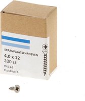 Hoenderdaal Spaanplaatschroef RVS platverzonken kop PZ2 voldraad 4.0X12 (per 200 stuks)