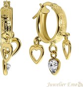 Juwelier Emo - 14 Karaat Gouden Kinderoorbellen meisje met Hartbedels - 14 mm