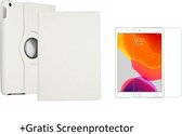 Case2go - Tablet hoes geschikt voor iPad 10.2 inch 2019 / 2020 / 2021 - Draaibare Book Case + Screenprotector - Wit