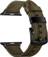 SmartphoneClip® Leer groen Bandje met zwarte stiksels geschikt voor voor Apple Watch 42mm, 44mm, 45mm, en 49 mm (alle generaties)