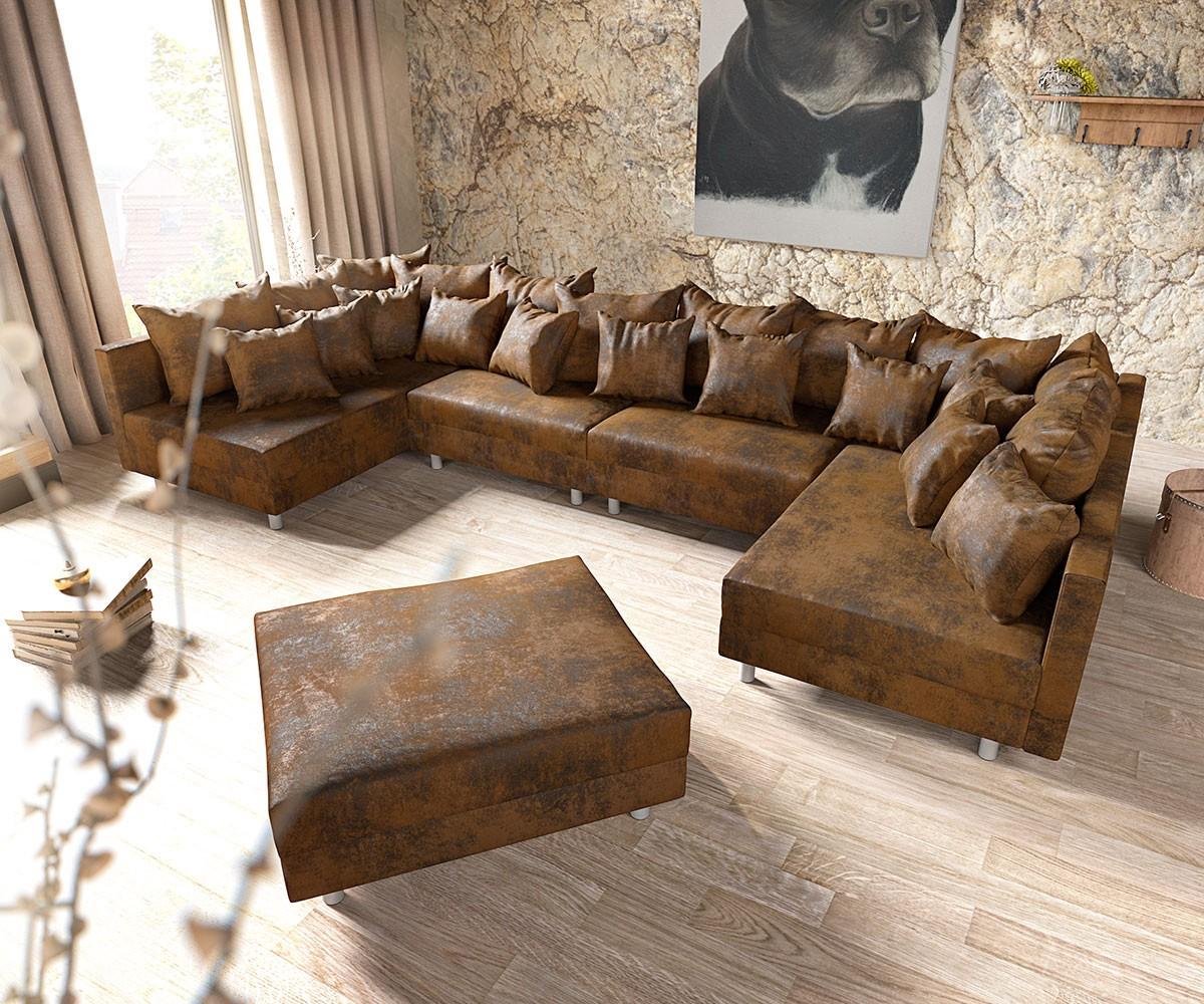 Bank Clovis XL bruine antiek stijl met hocker woonlandschap module bank