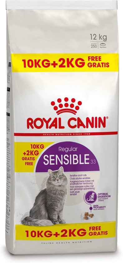 Royal Canin Kattenvoer: 25x Kies voor Top kwaliteit 6 Royal Canin Sensible 33 - Kattenvoer - 10+2 kg Bonusbag
