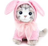Speelgoed Knuffel Kat - Bella - Tabby Kitten Pluche 23 cm - incl. koffer + roze konijnen truitje