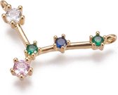 Sterrenbeeld Kreeft / Cancer tussenstuk (center-piece) voor sieraden, goud met kleurige zirconia