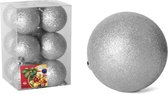 Gerim Kerstballen - 12 stuks - zilver - kunststof - glitters - D6 cm