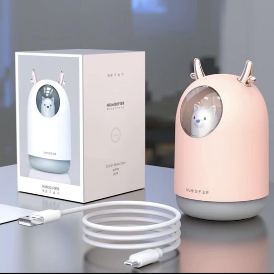 Luchtbevochtiger wit katje - 300 ml koele mist - diffuser - LED-lamp