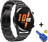 Metalen Armband Geschikt Voor Huawei Watch GT 2 46MM Horloge Bandje - Schakel Polsband Strap RVS - Small / Large - Zwart