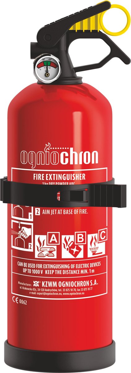 Ogniochron Brandblusser 1kg Poeder - A-B-C - Nr.1 auto blusser in EU - Geproduceerd in EU - Rijkstyp