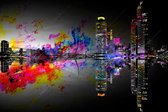 JJ-Art (Glas) 90x60 | Rotterdam, Nederland, Skyline met Erasmusbrug met kleuren | abstract, modern, sfeer | Foto-schilderij-glasschilderij-acrylglas-acrylaat-wanddecoratie | KIES J
